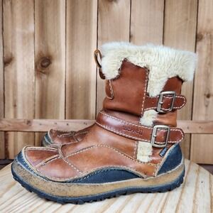 Merrell Taiga Buckle Boots Womens 7 Brown Leather Faux Fur Lined Zip Winter Snow